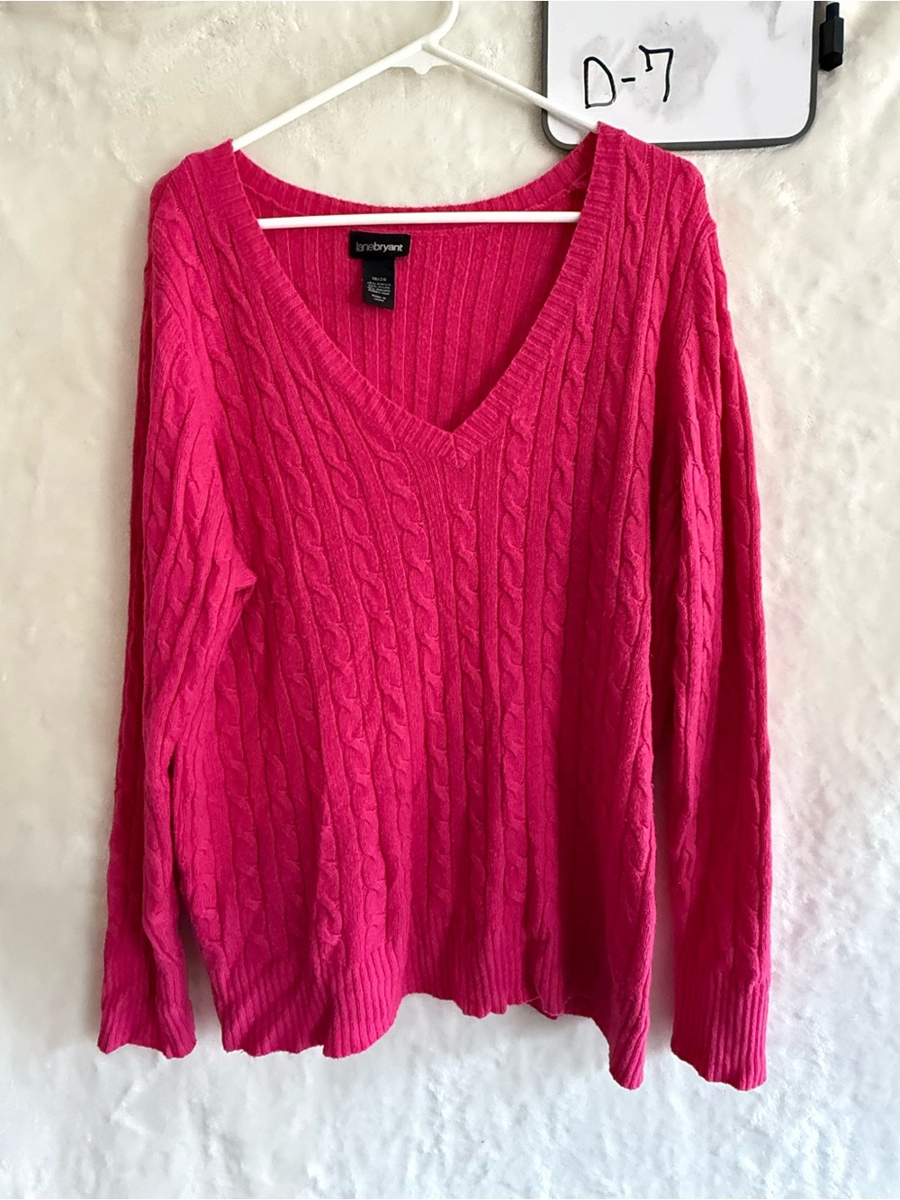 Lane Bryant Bright Pink V-Neck Cable Knit Sweater